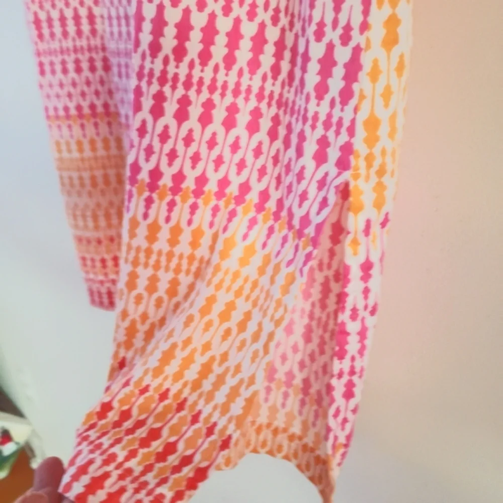 Charter Club Intimates Multicolor 3/4 Sleeve Split V-Neck 1/2 Zip Long Caftan XS - Picture 7 of 16